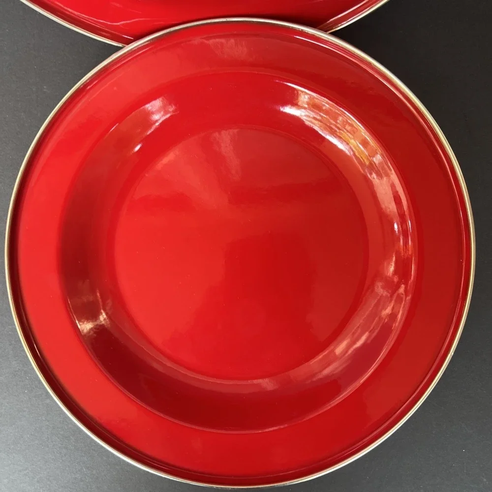 Discontinued Pottery Barn Enamelware Plates Red 10